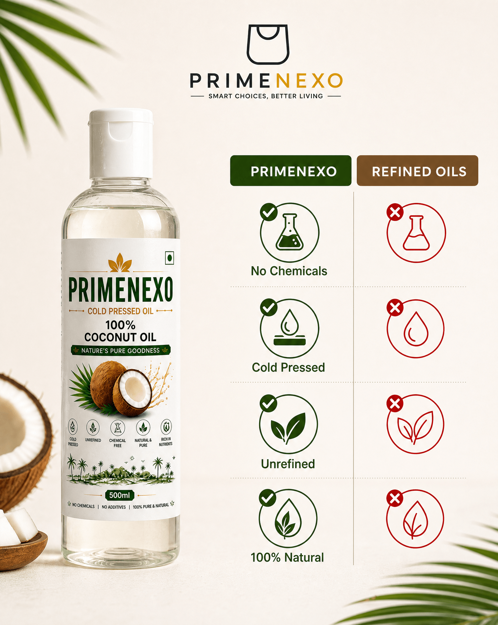 Pure Cold Pressed Coconut Oil Combo (3 × 100ml) - Primenexo