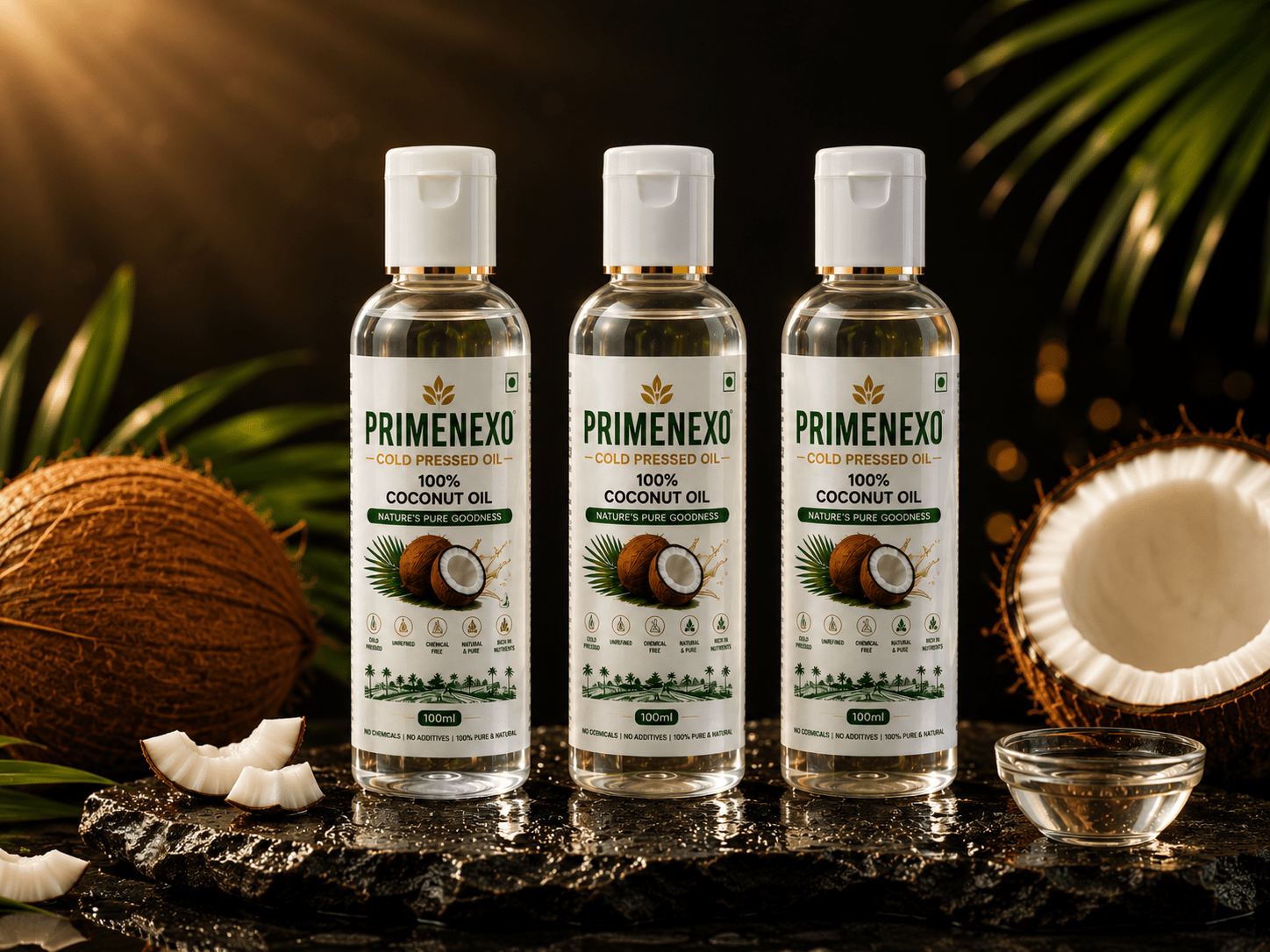 Pure Cold Pressed Coconut Oil Combo (3 × 100ml) - Primenexo